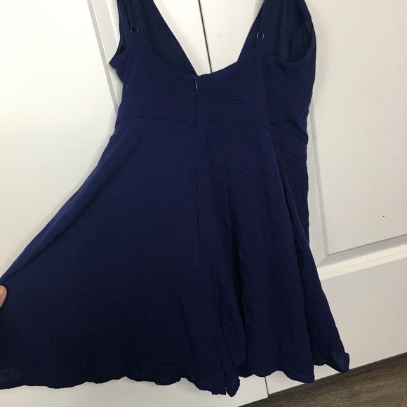 Lulus V-Neck Rayon Lined Back Zip Faux Wrap Front Skirt Romper Blue Size XS - Picture 5 of 8